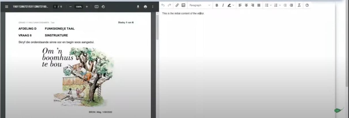 Maftuha's exam screen with an exam paper on the left and an answer editor on the right